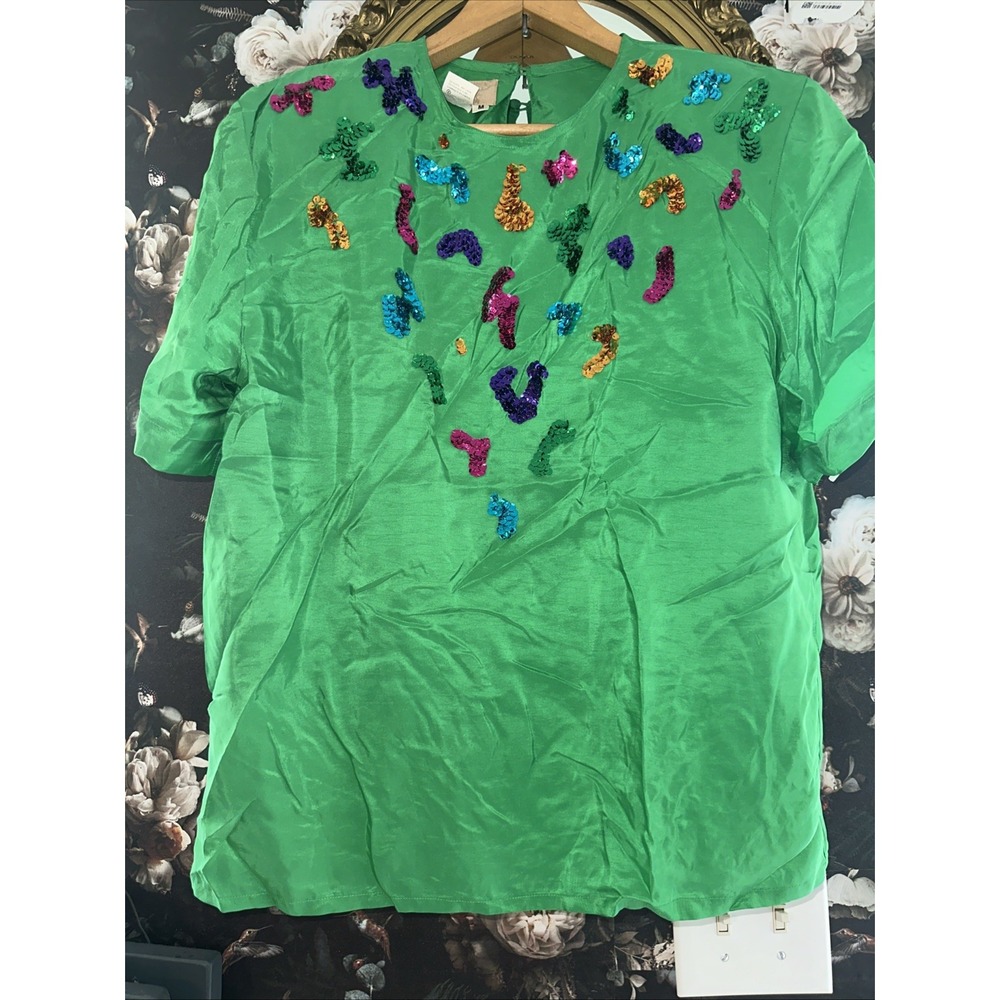 Chiara by Mosaic‎ Silk Top Blouse Sequined Medium